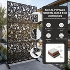 72" outdoor privacy screen, decorative metal privacy fence, close-up detail