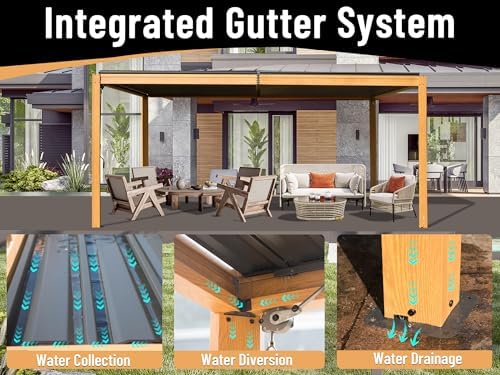 domi aluminum louvered pergola 10x16, outdoor metal pergola, close-up detail