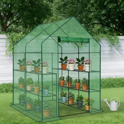 outvita walk-in greenhouse, 3 tiers 8 shelves, durable, front angle view