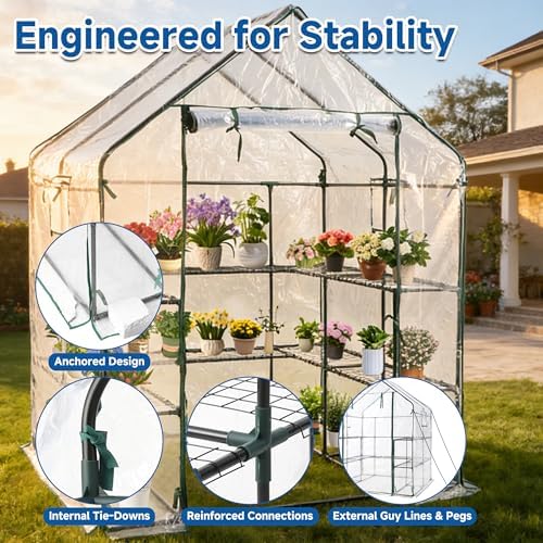 sungift walk-in greenhouse kit, upgraded pvc clear, 57x61x80 shown in use