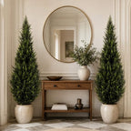 artificial cedar topiary trees, 5 ft uv resistant shown in use