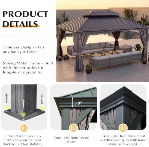 domi 10'x14' gazebo, hardtop gazebo for patio with, view 9