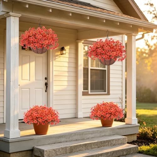 2 set artificial fake mums flowers plants with, view 9
