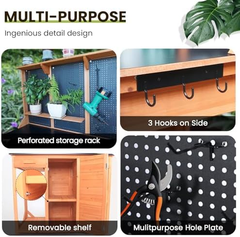 agitree outdoor garden potting bench, horticultural wooden workstation, side view