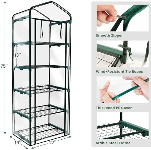 worth garden 5 tier mini greenhouse - 75'' showing dimensions