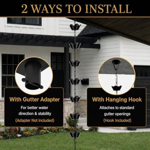 10ft rain chain for gutters, black aluminum daffodil, package contents