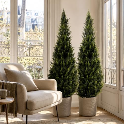 artificial cedar topiary trees, 5 ft uv resistant, close-up detail