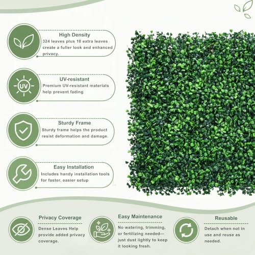 20''x20'' 24 pieces artificial hedge boxwood panels uv, side view
