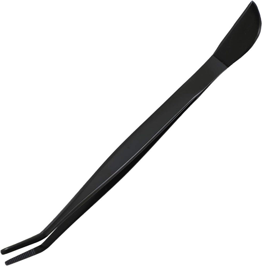 Wazakura Bonsai Curved Tip Tweezer with Spatula MADE IN JAPAN 8.6in(220mm) Stainless Steel Black Coated - Black