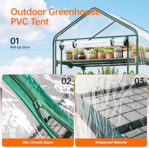 bstrip greenhouses for outdoors with base mat, pvc showing dimensions