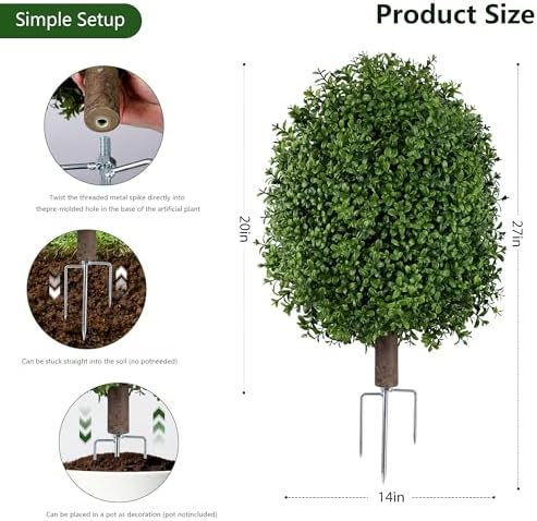inspring 24” artificial boxwood topiary trees outdoor fake, close-up detail