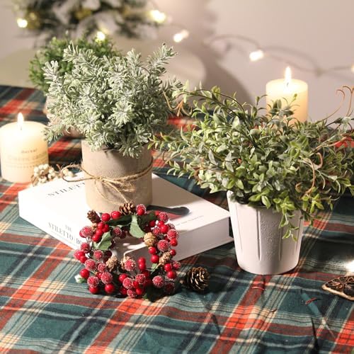 small fake plants in white pulp pot for, front angle view