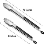 600℉ Heat Resistant Kitchen Tongs with Locking, Set of 9-inch and 12-inch Stainless Steel Metal Cooking Tongs with Non-Slip Grip, Perfect for Grilling, Barbecue (BBQ) and More
