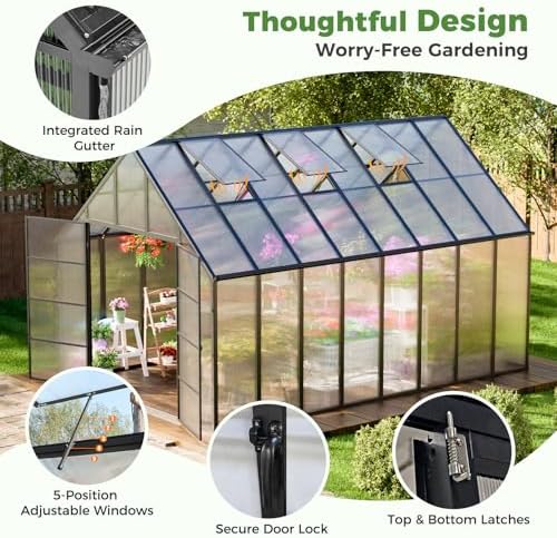 wacasa 16x10x10 ft large greenhouse with aluminum frame, side view