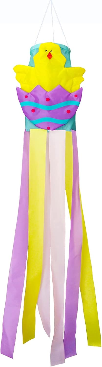 59 Inch Easter Egg Chick Windsock for Spring Garden Decorations Durable Hanging Wind Sock for Home Party Farmhouse Yard Outdoor Hanging Wind Socks Décor