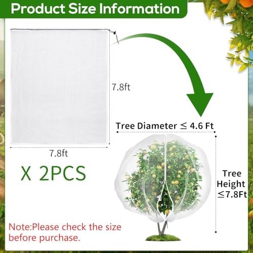 large 7.8 x 7.8ft fruit tree netting cover shown in use