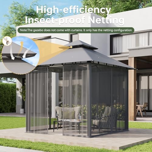 aoxun 8'x8' gazebo with double roof & mosquito, front angle view