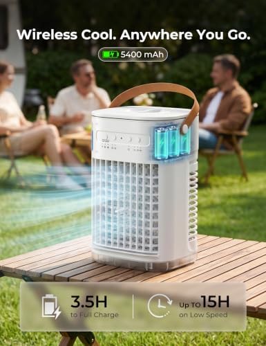 3-in-1 portable air conditioners, 5400mah built-in battery personal shown in use