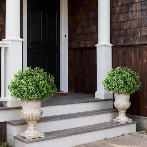 2 sets artificial boxwood topiary ball trees for, side view