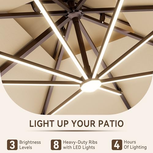 10x13ft cantilever patio umbrella with led lights and, side view