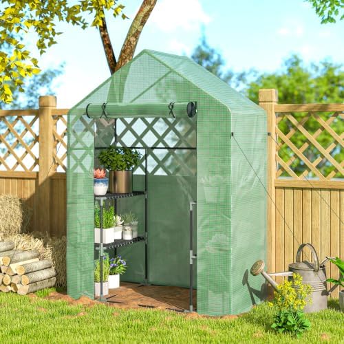 outsunny 5' x 2.5' x 6.5' mini walk-in, front angle view