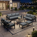 aluminum outdoor patio furniture set 7 pieces light shown in use