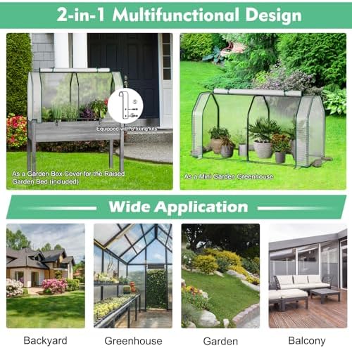 s afstar raised garden bed with greenhouse cover showing dimensions