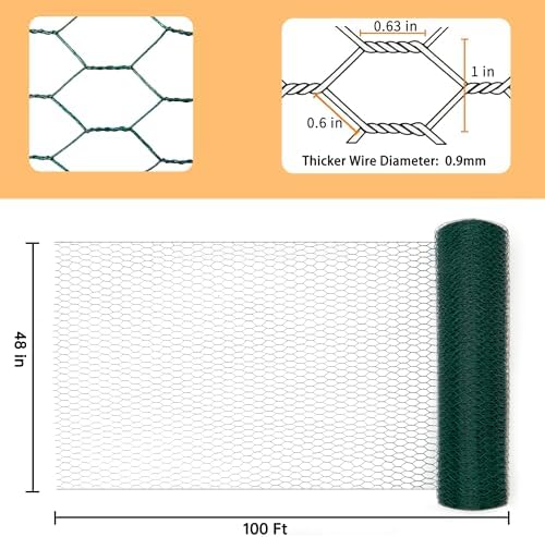 green chicken wire 48 inch(h) x 100 ft(l) shown in use