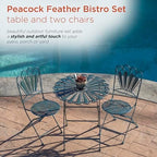 alpine corporation indoor/outdoor 3-piece peacock feather rustic metal, package contents