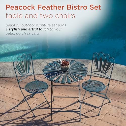 alpine corporation indoor/outdoor 3-piece peacock feather rustic metal, package contents