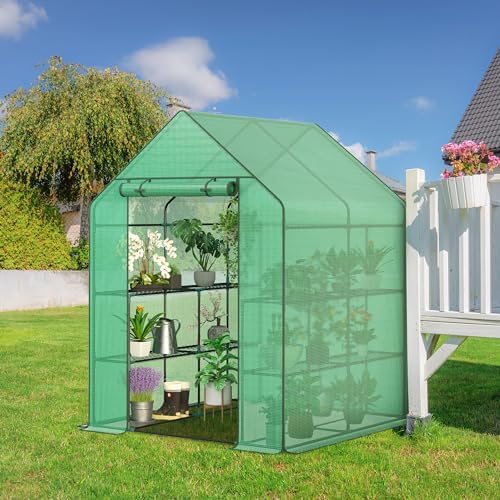 lemy walk-in greenhouse for outdoors,2-tier 8 shelves heavy-duty shown in use