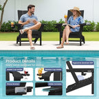 SERWALL Modern Folding Adirondack Chairs Set of 2, HDPE, Cup Holders, Black | Outdoor All-Weather Lawn Adirondack Chairs Wood Grain Lawn Chair Fire Pit Chairs for Patio, Deck