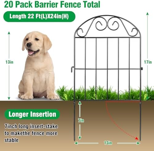 adavin 24in collapsible garden fence border, 20 panels shown in use