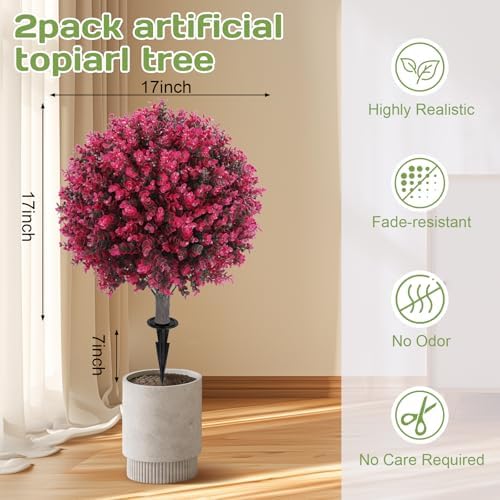 set of 2 artificial red eucalyptus topiary ball shown in use