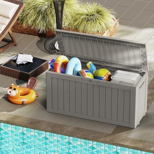 mars villa 75 gallon deck box, outdoor storage, front angle view