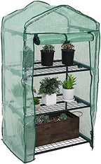 sunnydaze outdoor portable 3-tier mini greenhouse with roll-up on a desk or shelf