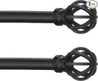 Curtain Rods for Windows 28 to 60 Inch - 2 Pack 5/8” Black Metal Heavy Duty - Decorative Window Small Curtains Rod with Brackets for Kitchen, Bathroom, Sliding Cafe Drapery Rods Door