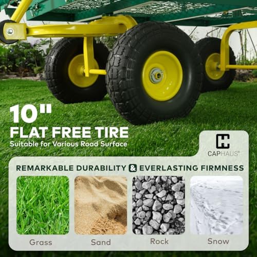 caphaus metal green garden cart, w/ 180° adjustable showing dimensions