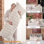 luxury shaggy faux fur body pillow,fluffy bed pillow shown in use