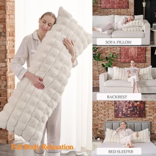 luxury shaggy faux fur body pillow,fluffy bed pillow shown in use