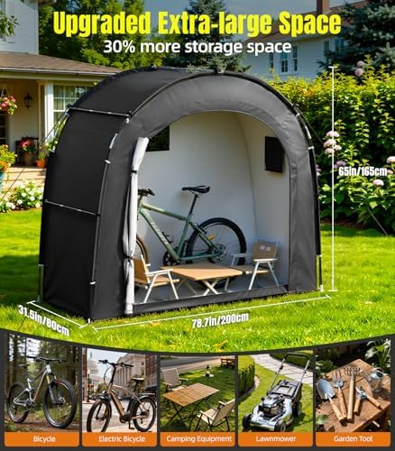 housolution bike storage tent shed for 3bikes, outdoor shown in use