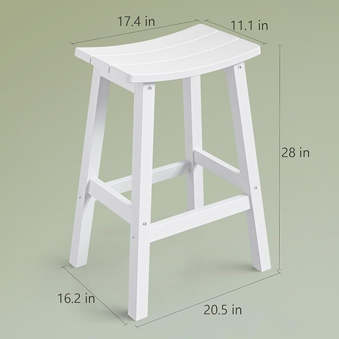 Outdoor Bar Stools Set of 2, Waterproof Barstools, Easy to Clean and Care, for Bar, Kitchen Counter, Deck, and Patio, White