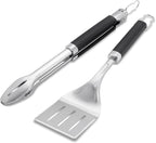 Weber® Precision Tongs & Spatula Grilling Tool Set, Stainless Steel | BBQ Tools with Hands‑Free Locking Tongs, 3‑Sided Beveled Spatula, Non‑Slip Soft‑Touch Handles - Grill Accessory Kit