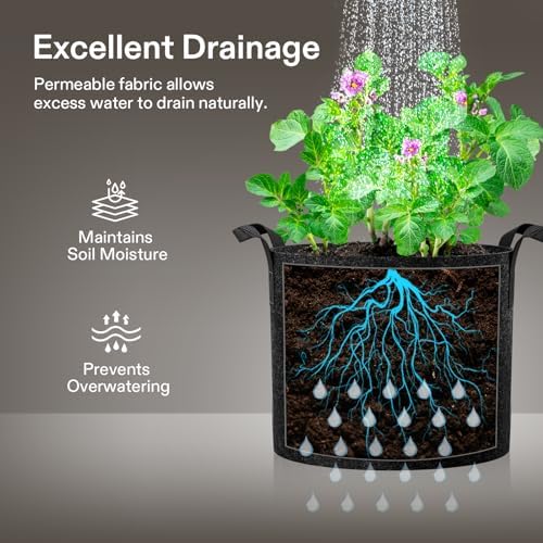 vivosun 10-pack 25 gallon plant grow bags fabric shown in use