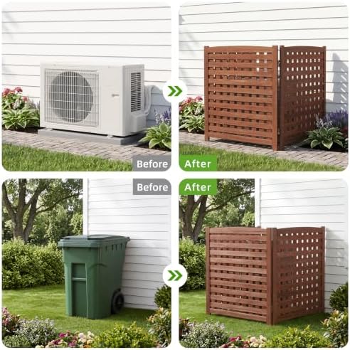 3-panel outdoor air conditioner fence screen, outside wood shown in use