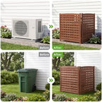 3-panel outdoor air conditioner fence screen, outside wood shown in use