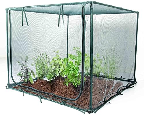square 4'x4' netting cover 3.3ft tall crop cage on a desk or shelf