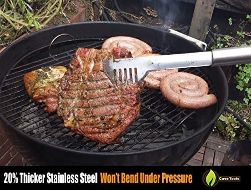 17" Long Handle Stainless Steel Grill Tongs with Locking Bracket - BBQ Grill Accessories