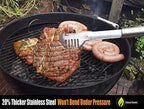 17" Long Handle Stainless Steel Grill Tongs with Locking Bracket - BBQ Grill Accessories