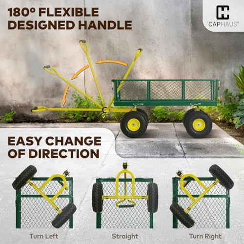 caphaus metal green garden cart, w/ 180° adjustable, close-up detail